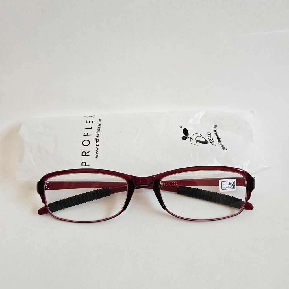 Proflex TR90 8002 Reading Glasses Burgundy Red Rectangular Frames +1.50 UNISEX